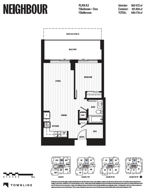 Floor plan for 1 bed, 1 bath, 564 sqft